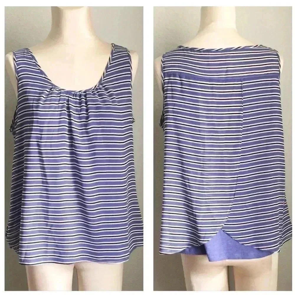 Loft Blue Striped Tank with Butterfly Open Back